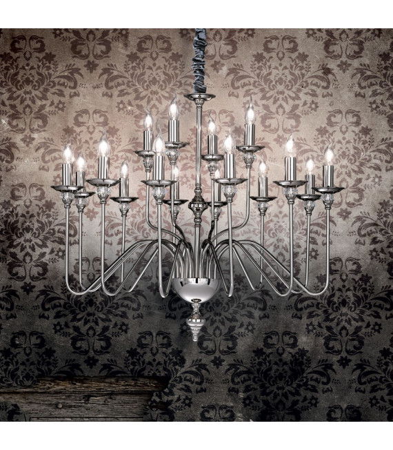 Chandelier sans abats jours Artu Cristal,métal Chrome 16 ampoules 98cm
