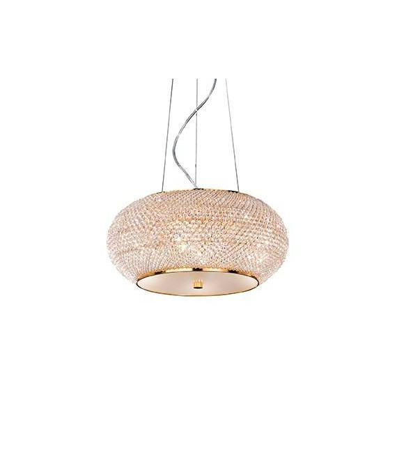 Integrierte LED-Aufhängung Pasha Glas, Kristall, Goldmetall 6 Glühbirnen 28cm