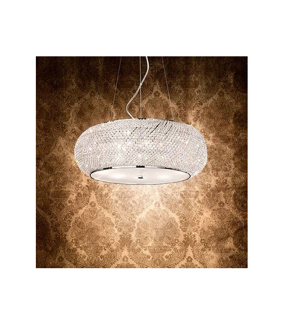 Integrated LED suspension Pasha Glass, crystal, chrome metal 10 bulbs 28cm