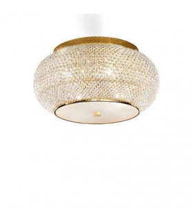 Plafón de diseño Pasha Glass, cristal, metal dorado 6 bombillas 22cm