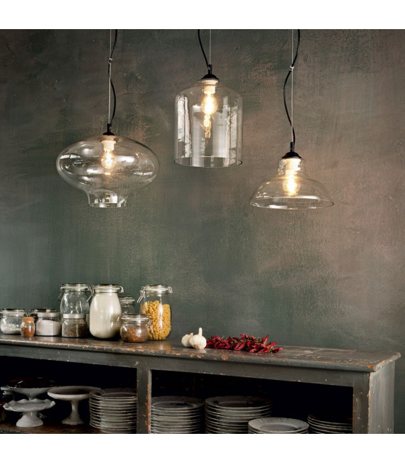 Bistro Black Glass Pendant 1 bulb 30cm