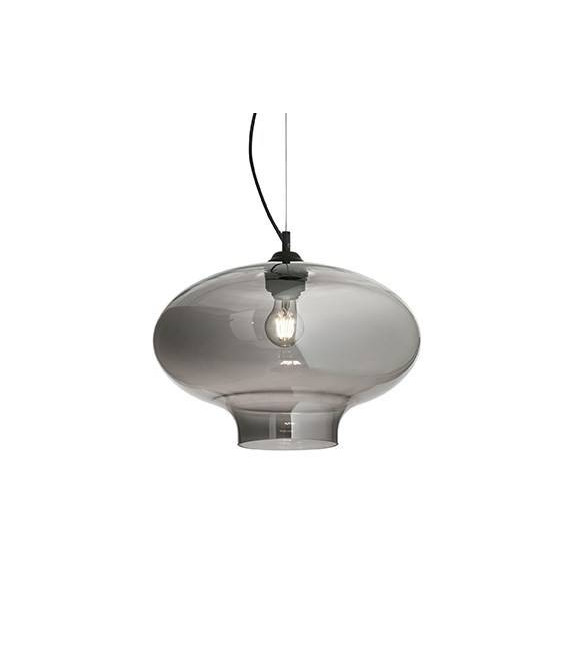 Suspension Bistro Verre,métal Noir,gris fumé 1 ampoule 70cm