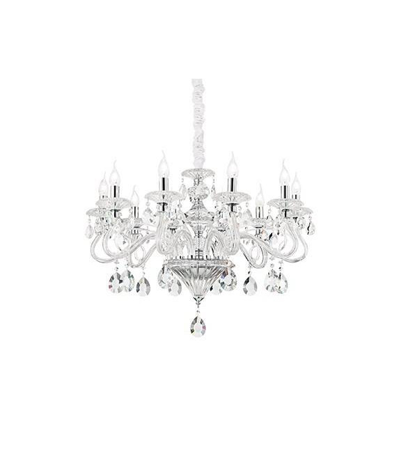 Chandelier sans abats jours Negresco Verre Transparent 8 ampoules 80cm
