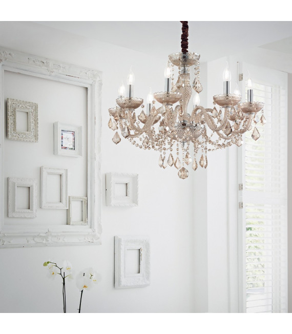 Lampadario senza paralumi Vetro rosa ambrato 8 lampadine 71cm