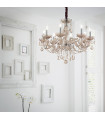 Chandelier sans abats jours Rose Verre ambre 8 ampoules 71cm