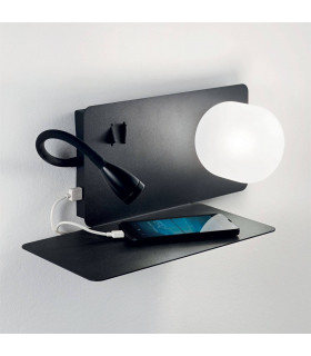 Wandleuchte mit Leselicht Book Black Metal 2 Birnen 15cm