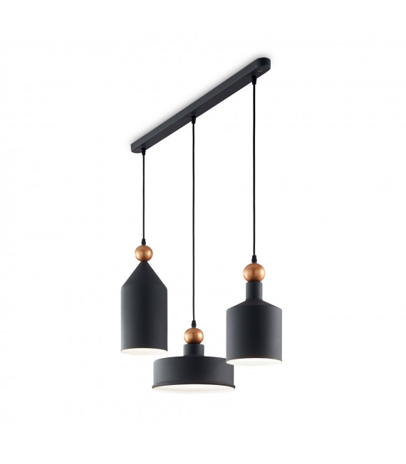 Black Metal Triad Pendant 3 bulbs 52cm