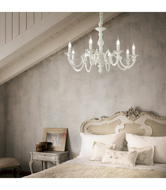 Chandelier sans abats jours Justine Métal blanc 8 ampoules 62cm