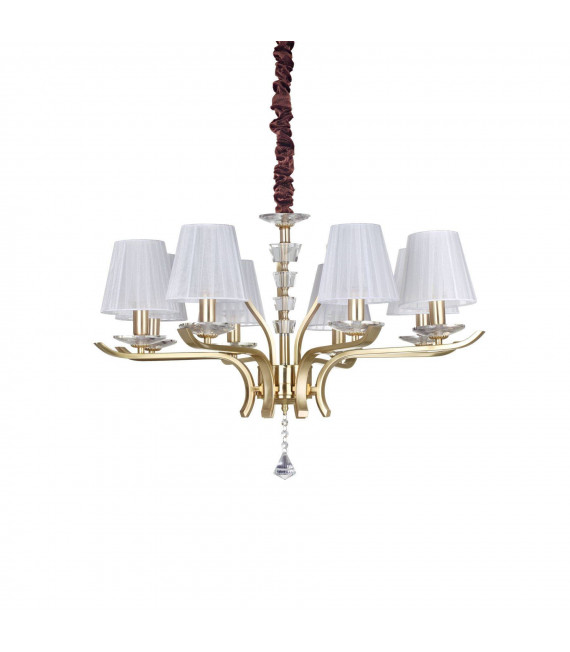 Chandelier abats jours Pegaso Métal Laiton satiné 8 ampoules 66cm