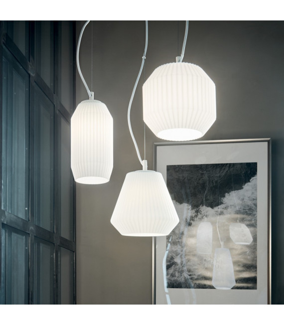 Origami pendant light White glass 3 bulbs 37cm