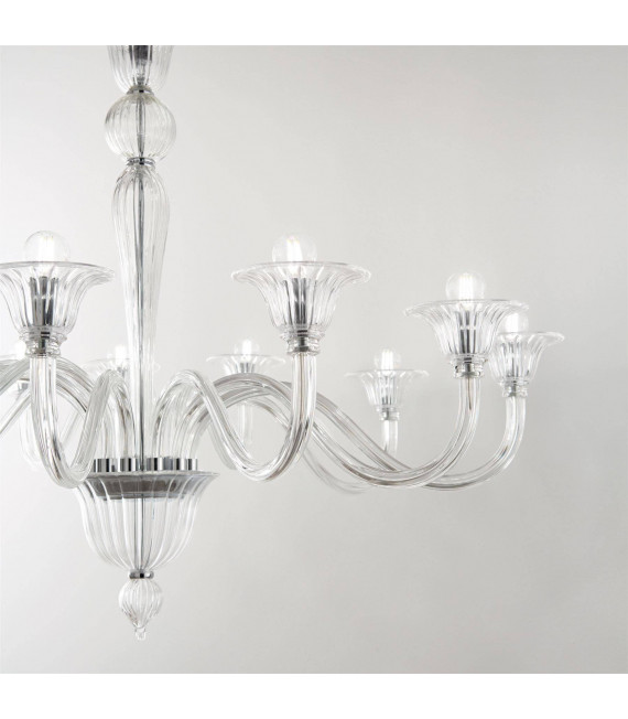 Chandelier without lampshades Brigitta Clear glass 8 bulbs 90cm