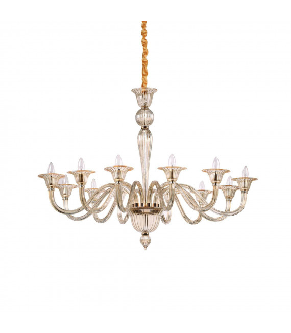 Lampadario senza paralumi Brigitta Vetro ambrato 12 lampadine 99,5cm