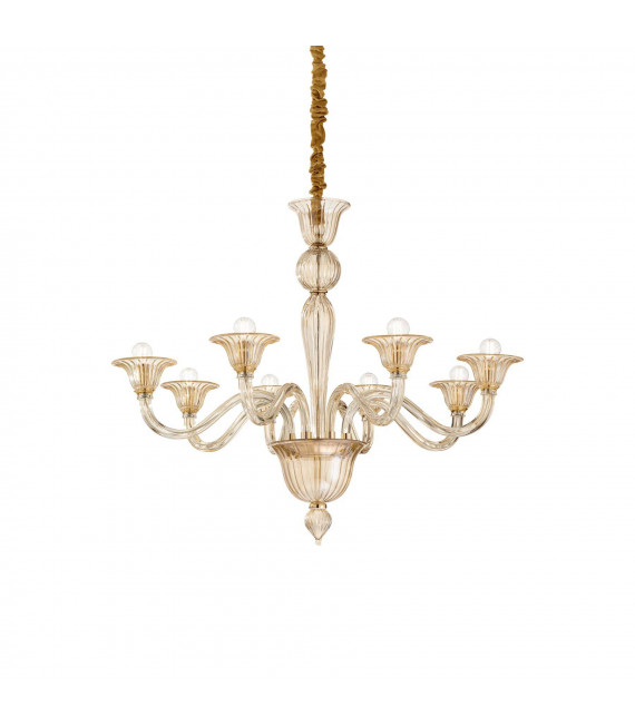Chandelier sans abats jours Brigitta Verre ambre 8 ampoules 90cm