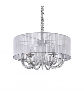 Chandelier abats jours Swan Verre Argent 6 ampoules 58cm