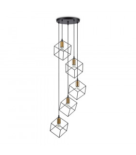 Suspension Ice Métal Noir 5 ampoules 60cm