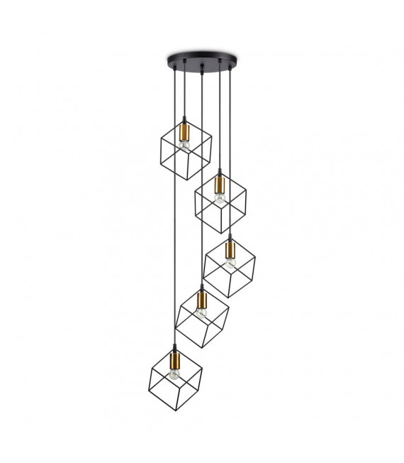Lampada a sospensione in metallo nero ghiaccio 5 lampadine 60cm