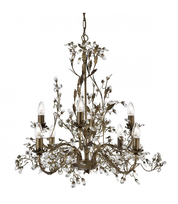 Lámpara colgante de 8 luces Almandite, en oro marrón y cristal