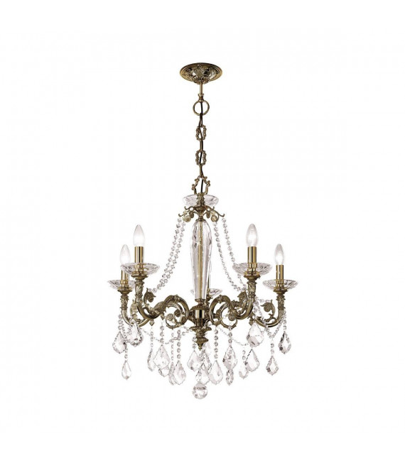 Klassischer Kronleuchter CONTARINI CRYSTAL Antik Messing 5 Glühbirnen