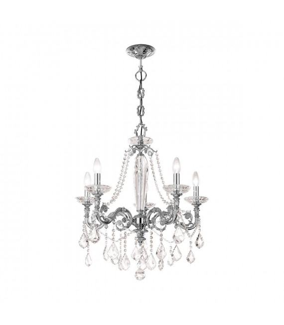 Chandelier classique CONTARINI CRYSTAL chrome 5 ampoules