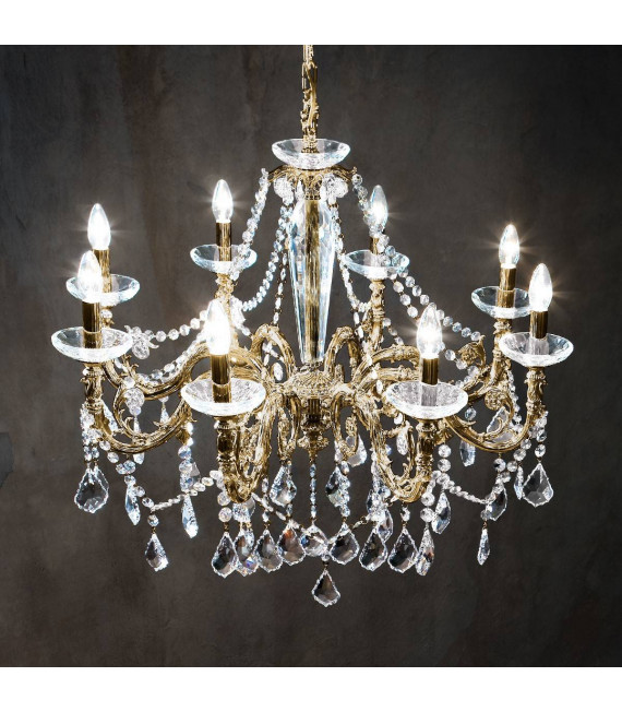 Lampadario classico CONTARINI CRYSTAL ottone antico 8 lampadine