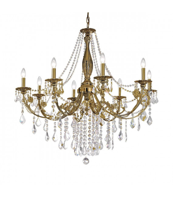 Klassischer Kronleuchter PISANI CRYSTAL Antik Messing 8 Glühbirnen