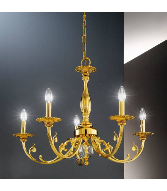 Candelabro clásico PISANI 24 quilates Oro 5 bombillas
