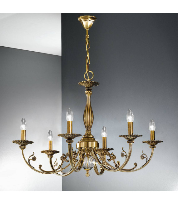 Candeliere classico PISANI in ottone antico 6 lampadine