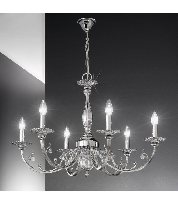 Chandelier classique PISANI chrome 6 ampoules