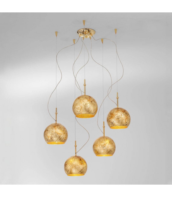Lámpara colgante de diseño LUNA Gold 24 quilates 5 bombillas