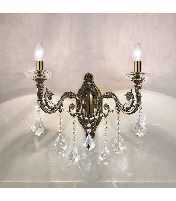 Klassische Wandleuchte CONTARINI CRYSTAL Antik Messing 2 Glühbirnen