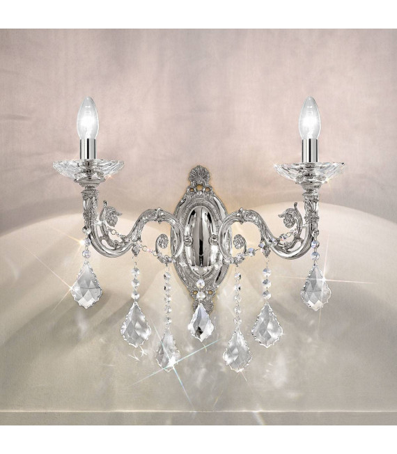 Klassische Wandleuchte CONTARINI CRYSTAL Chrom 2 Lampen
