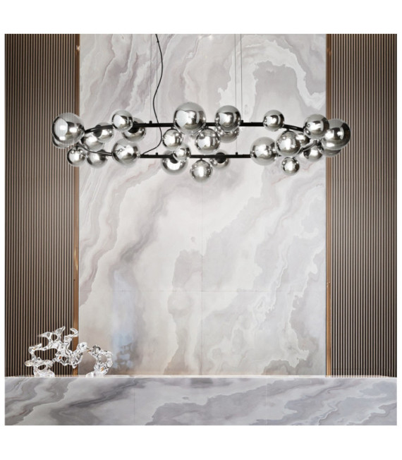 PERLAGE Lámpara Colgante Cristal, Metal Negro
