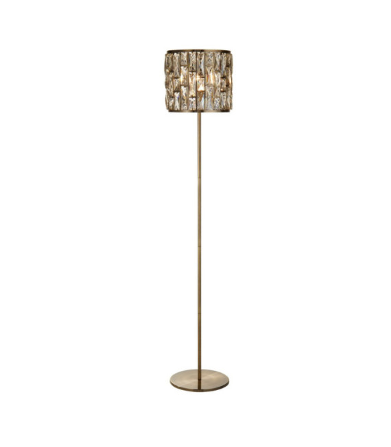 Bijou Stehlampe aus Weichstahl, antikes Messingglas