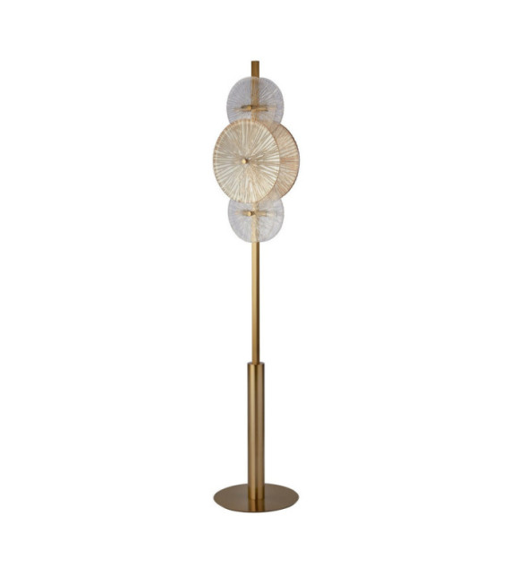 Wagon-Stehlampe aus Baustahl, Glas und Messing