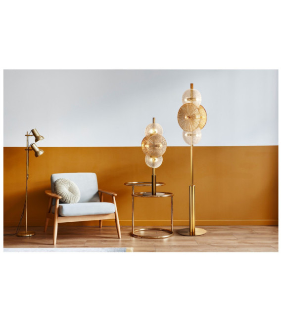 Wagon Floor Lamp Mild Steel, Glass Brass