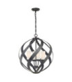 Suspension Quoizel Verre gravé opale,acier Vieux Noir