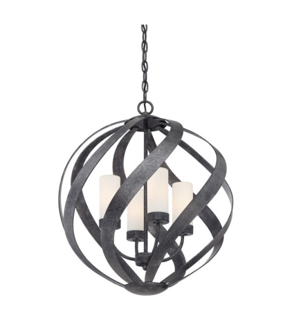 Quoizel pendant light Opal engraved glass, Old Black steel