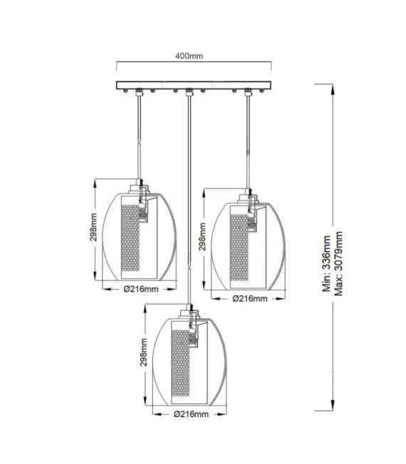 Suspension Asher Acier,Verre Étain antique