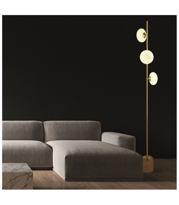 Lampada da terra Pebble in acciaio dolce bianco, ottone satinato