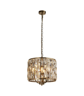 Bijou Pendelleuchte Weichstahl, Glas Antikmessing