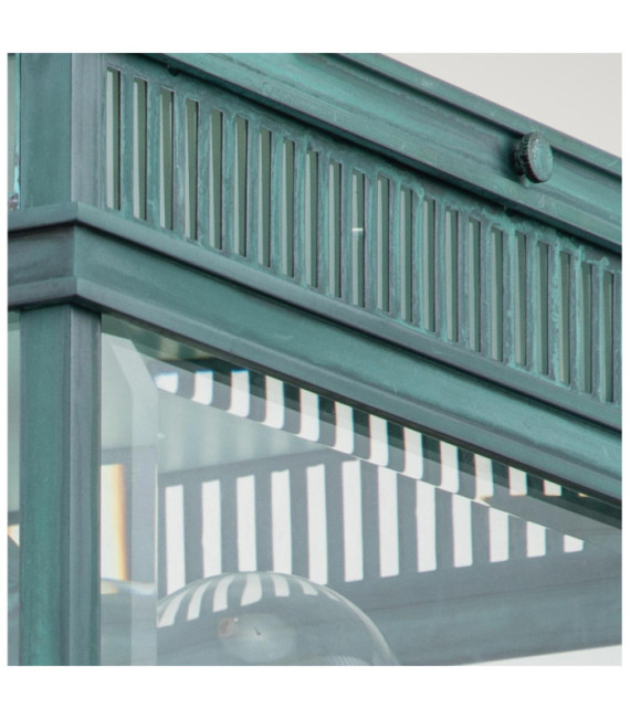 Holborn outdoor ceiling light Clear glass, solid brass Verdigris