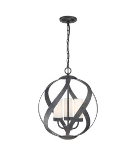 Suspension Quoizel Verre gravé opale,acier Vieux Noir