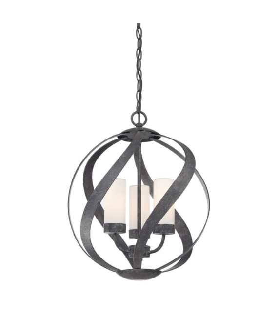 Quoizel Pendelleuchte Opal graviertes Glas, altschwarzer Stahl