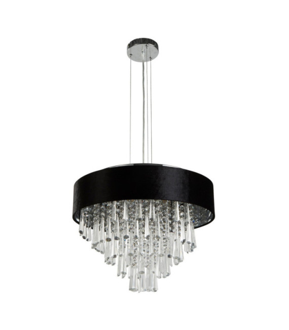 Lampada a sospensione Glamour Crystal, acciaio dolce, acrilico, tessuto cromato