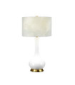 Lampe de table Milo Base en céramique,acier,Abat-jour en tissu Laiton vieilli