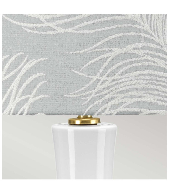 Lampada da tavolo Milo Base in ceramica, acciaio, paralume in tessuto ottone invecchiato