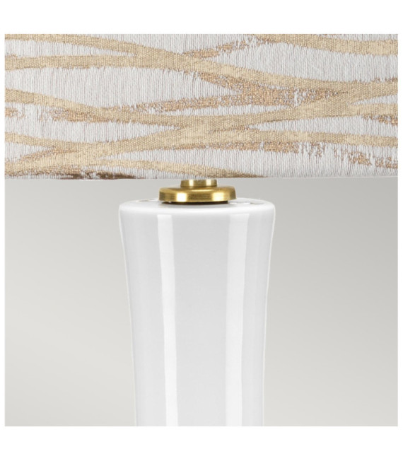 Lampada da tavolo Milo Base in ceramica, acciaio, paralume in tessuto ottone invecchiato