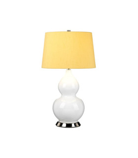 Lampe de table Isla Base en céramique,acier,Abat-jour en fausse soie, Nickel poli