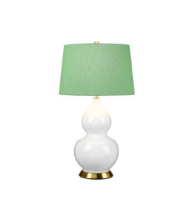 Isla Tischlampe Keramiksockel, Stahl, Lampenschirm aus Kunstseide, gealtertes Messing