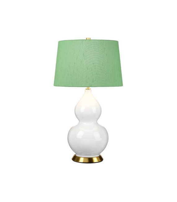 Isla table lamp Ceramic base, steel, Faux silk lampshade, Aged brass
